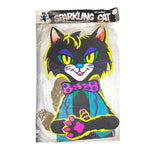 Vintage Halloween Beistle Jumbo Jointed Sparkling Black Cat Die Cut with Header