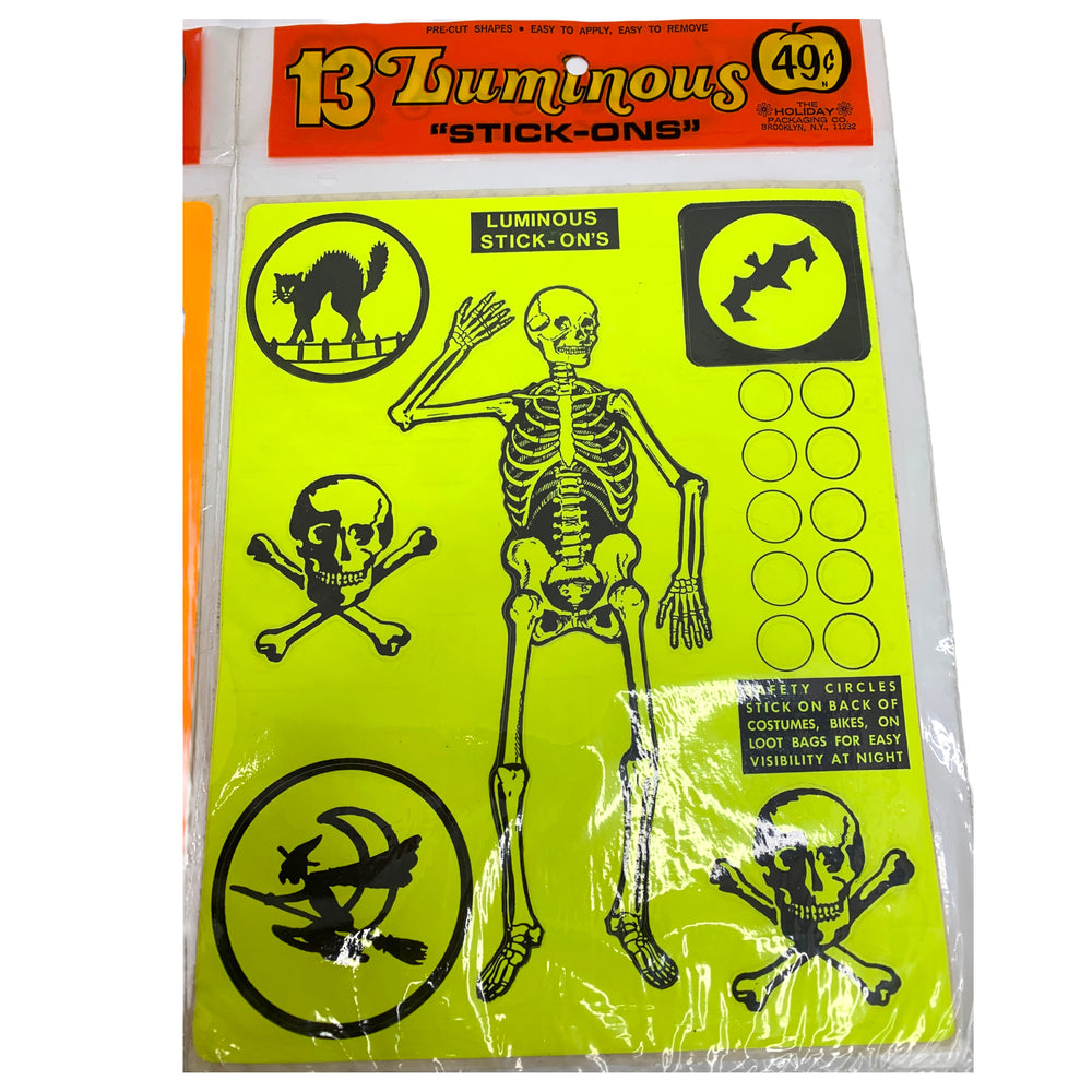 
            
                Load image into Gallery viewer, Vintage Halloween Luminous Trick or Treat Safety Stickers, Set of 2 ~ 1960s/1970s 
            
        