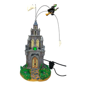 
            
                Load image into Gallery viewer, Retired Lemax Spooky Town Spooky Time #65345 - A gothic castle covered in gargoyles has a witch and ghosts lying above it. 
            
        