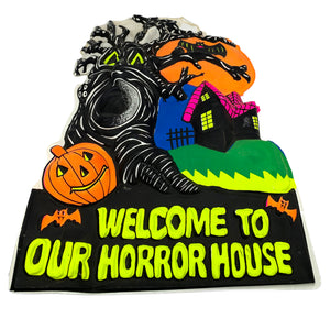 Vintage Halloween Plastic Vacuform Welcome To Our Horror House Wall Plaque