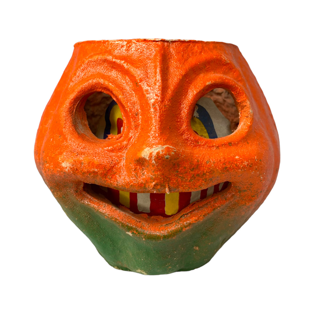 Vintage Halloween Paper Mache Pumpkin from the 1940s/1950s with Original Face Insert 