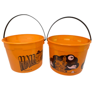 Vintage Halloween Plastic Orange Trick or Treat Buckets 