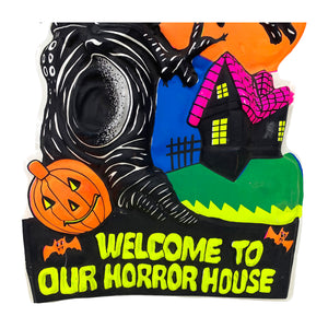 Vintage Halloween Plastic Vacuform Welcome To Our Horror House Wall Plaque