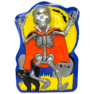 Vintage Halloween Vacuform Skeleton Black Cat Wall Plaque