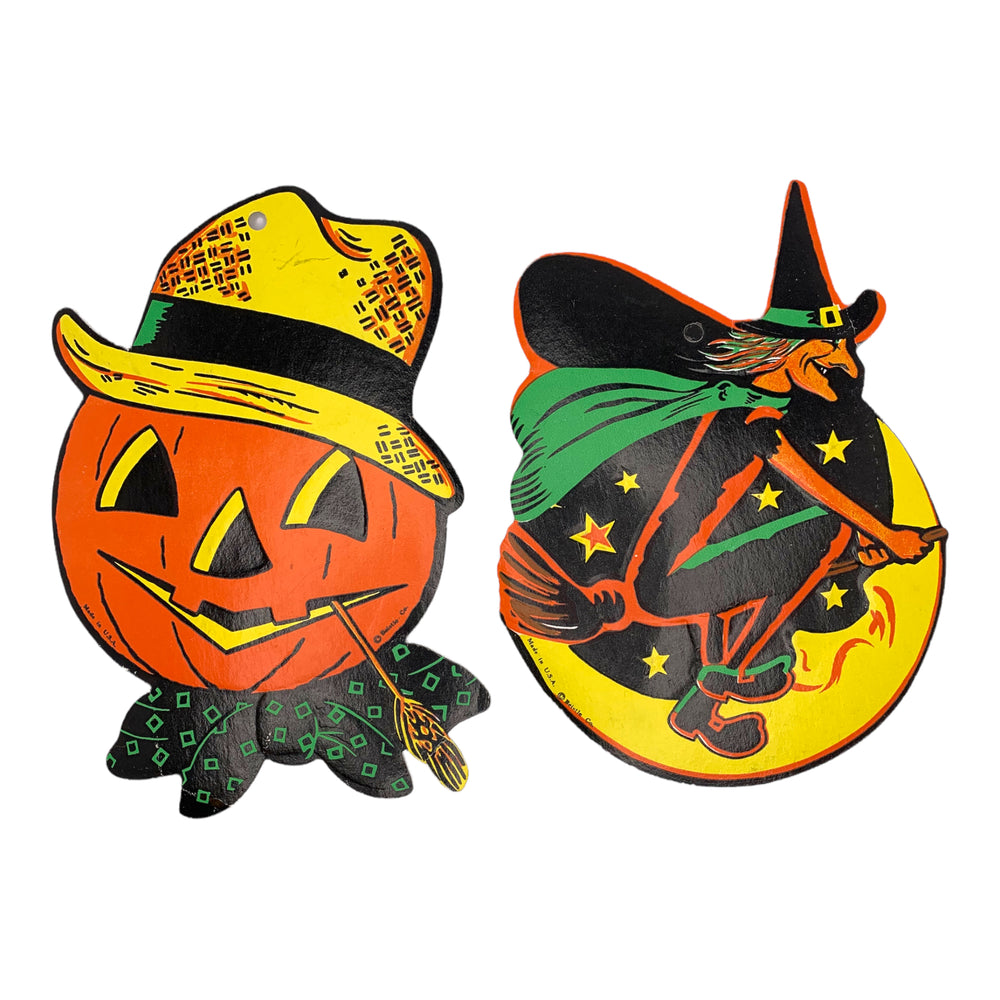 Vintage scarecrow and witch halloween die cuts